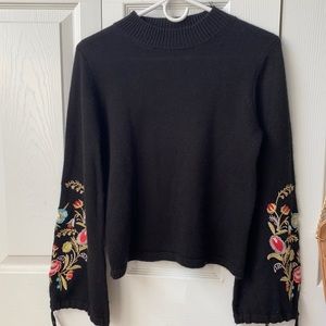 Black Floral Embroidered Sweater